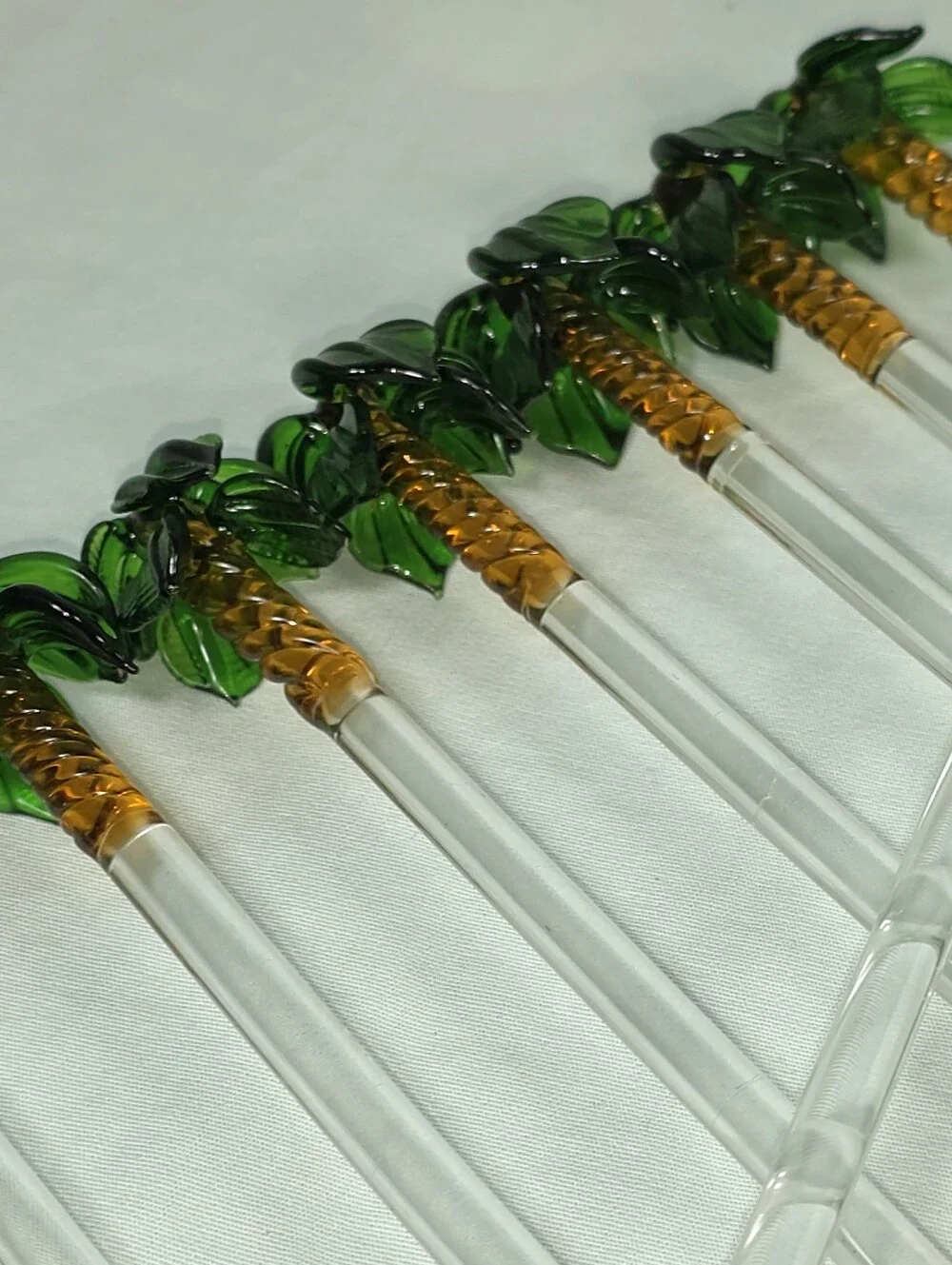 Vintage Hand Blown Glass Palm Tree Cocktail Stir Sticks Tiki Barware Set of 10
